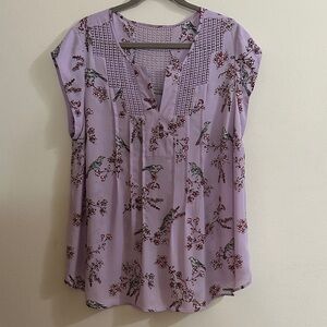 Daniel Rainn Estephany Printed Lace Split Neck Blouse